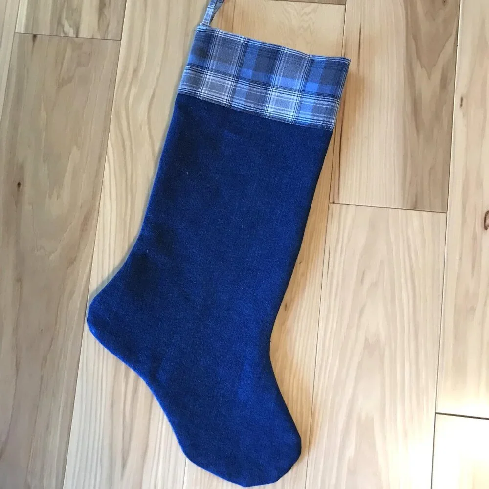 Denim Christmas Stocking, Old Fashioned Holiday Home Decor Joy to the World